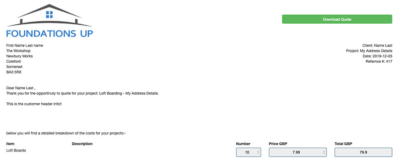 Custom header info in quote