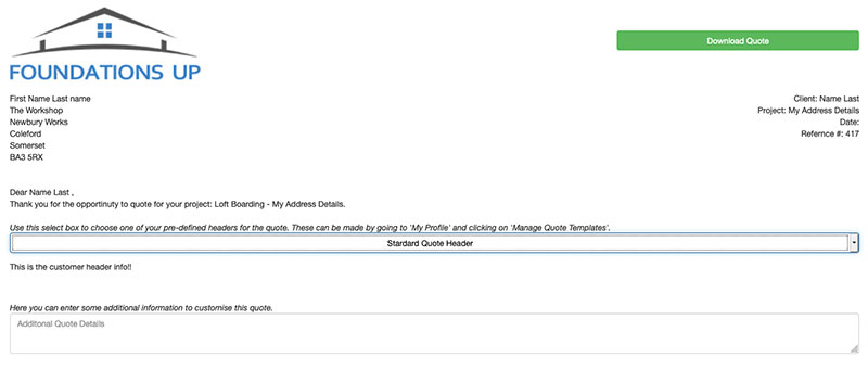Custom header info in quote template