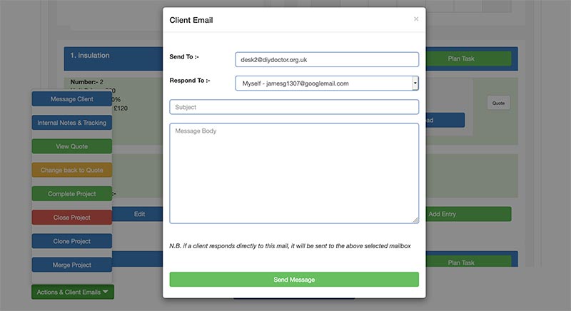 Click on the message client button