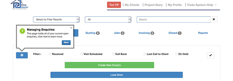 Start the Price Doctor tour by pressing the I button