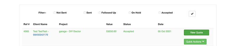 Select the quote you wish to adjust