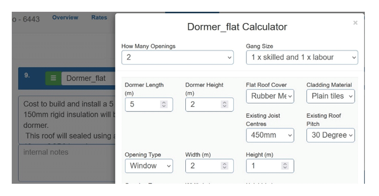 Access calculators form the price builder